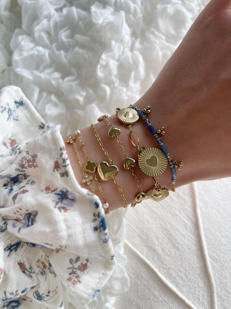 Gold Double Chain Solid Hearts Bracelet