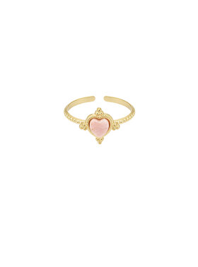 Gold Boho Heart Ring / Pink