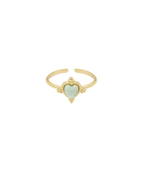 Gold Boho Heart Ring / Green