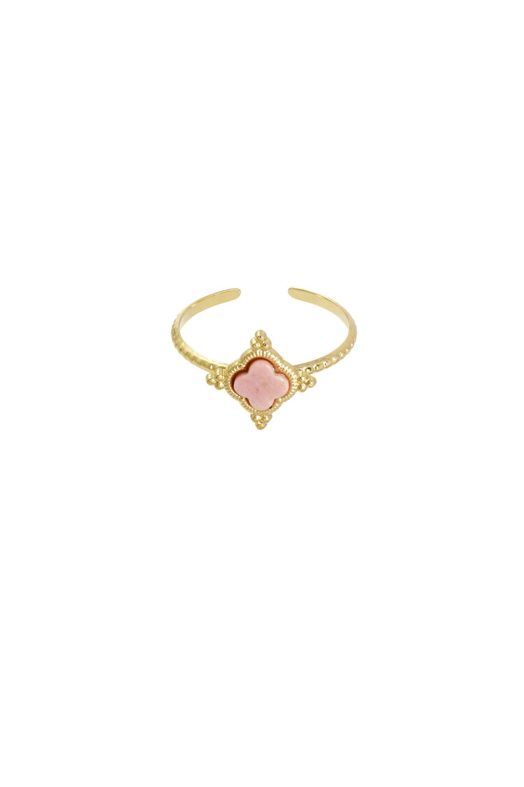 Gold Boho Clover Ring / Pink