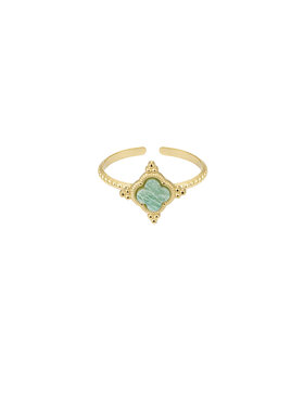 Gold Boho Clover Ring / Green