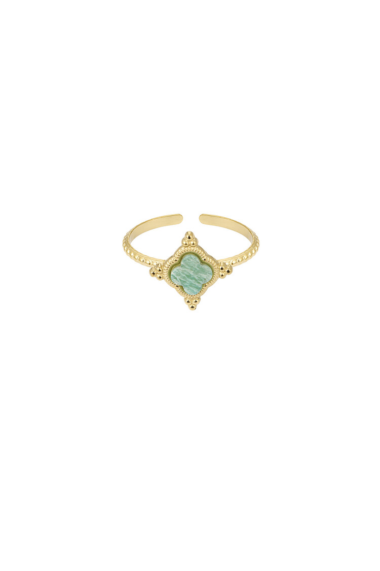 Gold Boho Clover Ring / Green