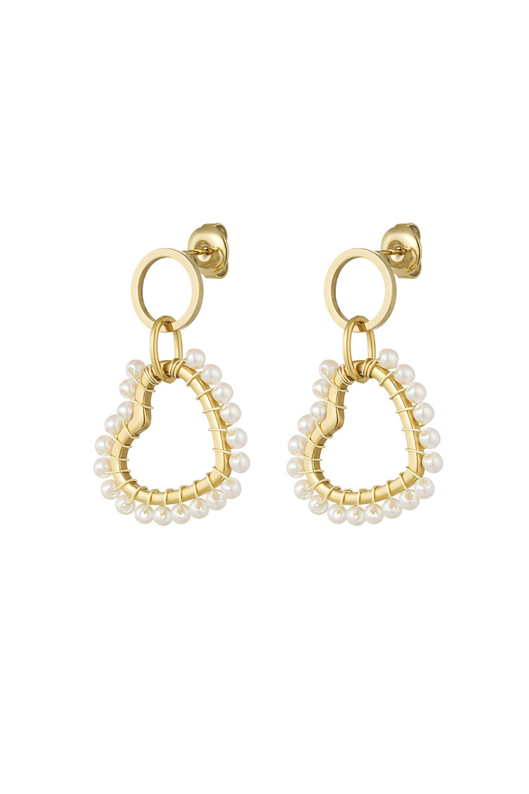 Gold Pretty Heart Pearl Earrings