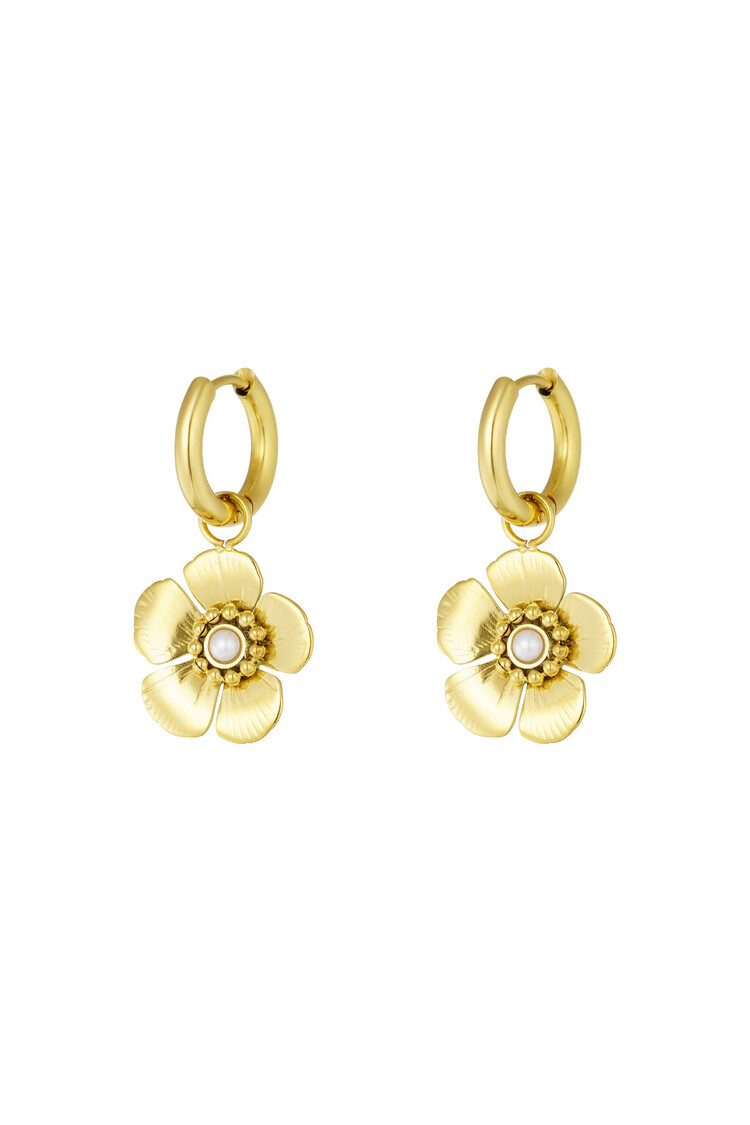 Gold Sweet Flower Earrings / White
