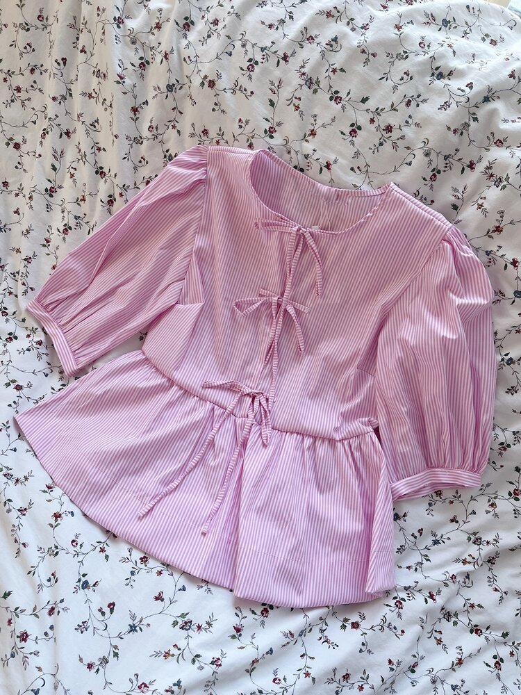 Saar Striped Bow Blouse / Pink