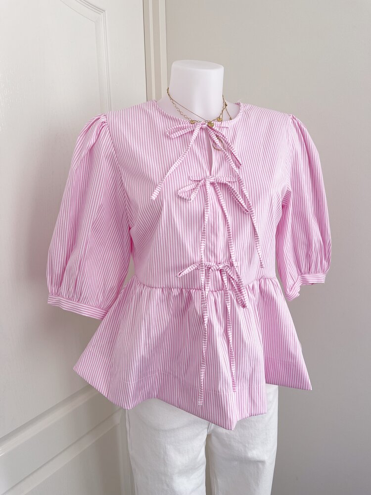 Saar Striped Bow Blouse / Pink