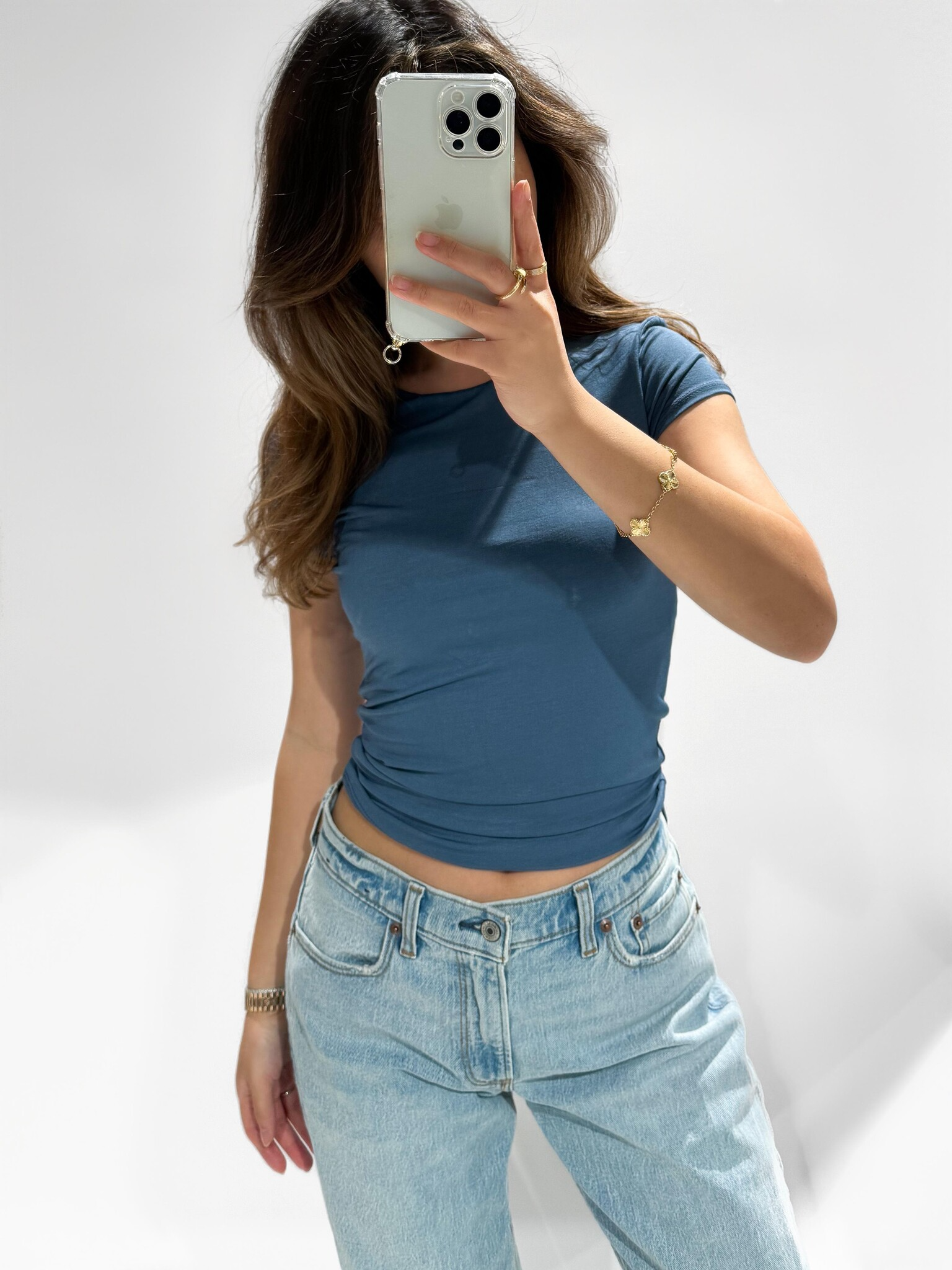 Maelys Basic Short Sleeve Top / Denim Blue