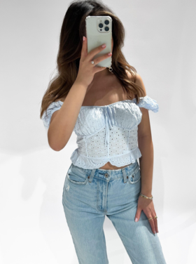 Suki Embroidered Top / Light Blue