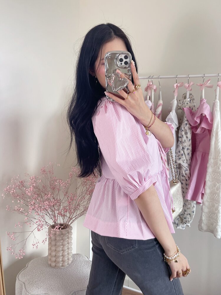 Saar Striped Bow Blouse / Pink