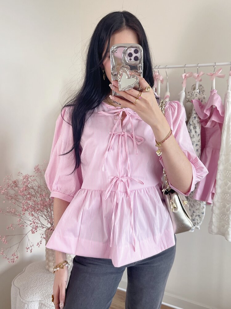 Saar Striped Bow Blouse / Pink