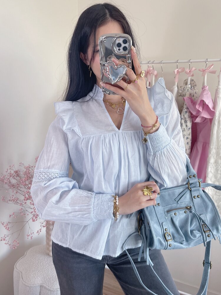 Lenae Ruffle Blouse / Light Blue