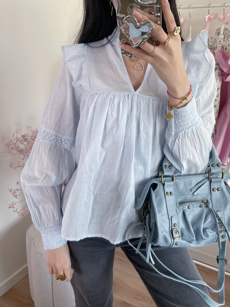 Lenae Ruffle Blouse / Light Blue