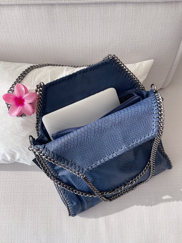 Mathea Croco Chain Shoulder Bag / Navy Blue