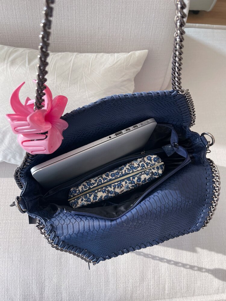 Mathea Croco Chain Shoulder Bag / Navy Blue