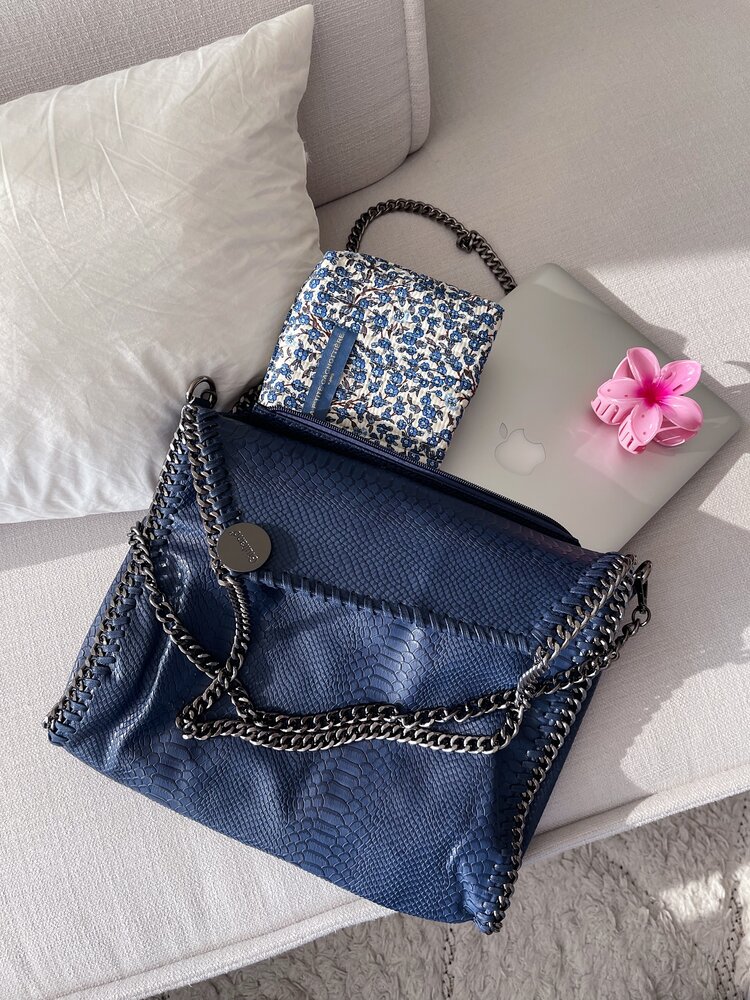 Mathea Croco Chain Shoulder Bag / Navy Blue