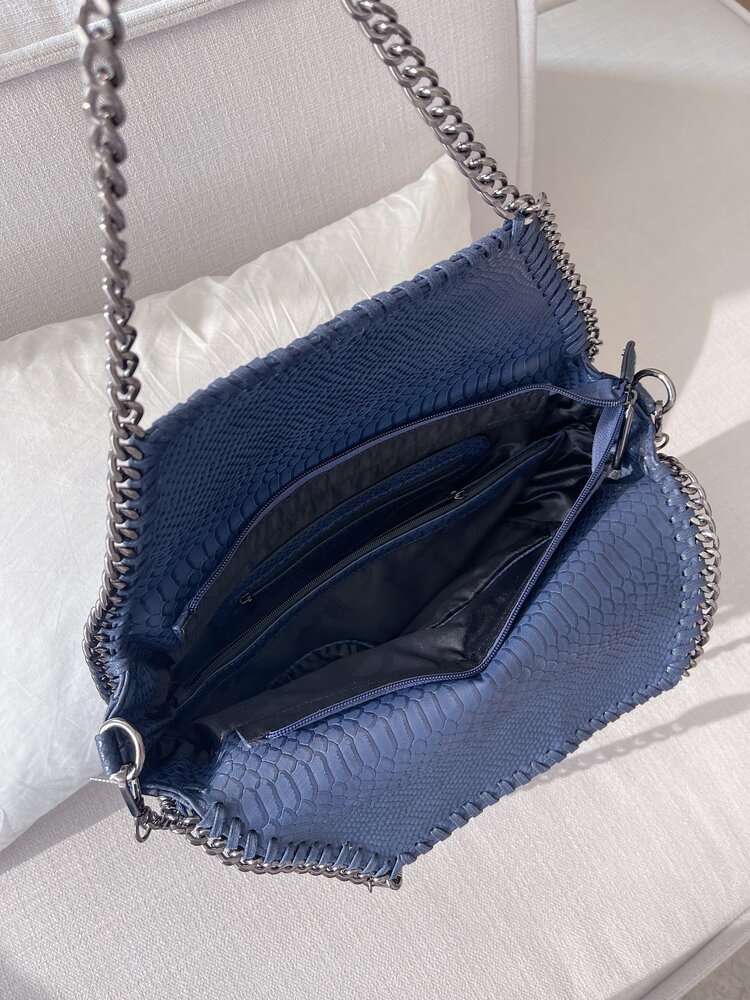 Mathea Croco Chain Shoulder Bag / Navy Blue