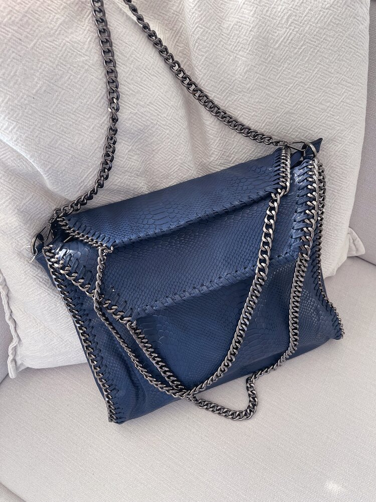 Mathea Croco Chain Shoulder Bag / Navy Blue