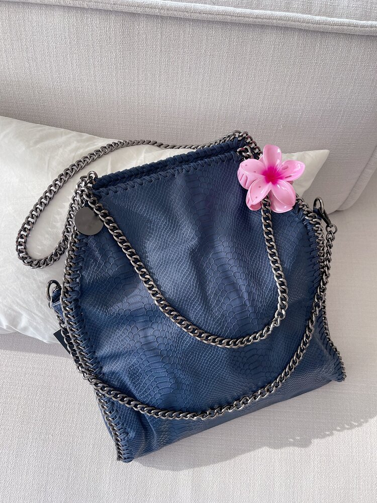 Mathea Croco Chain Shoulder Bag / Navy Blue