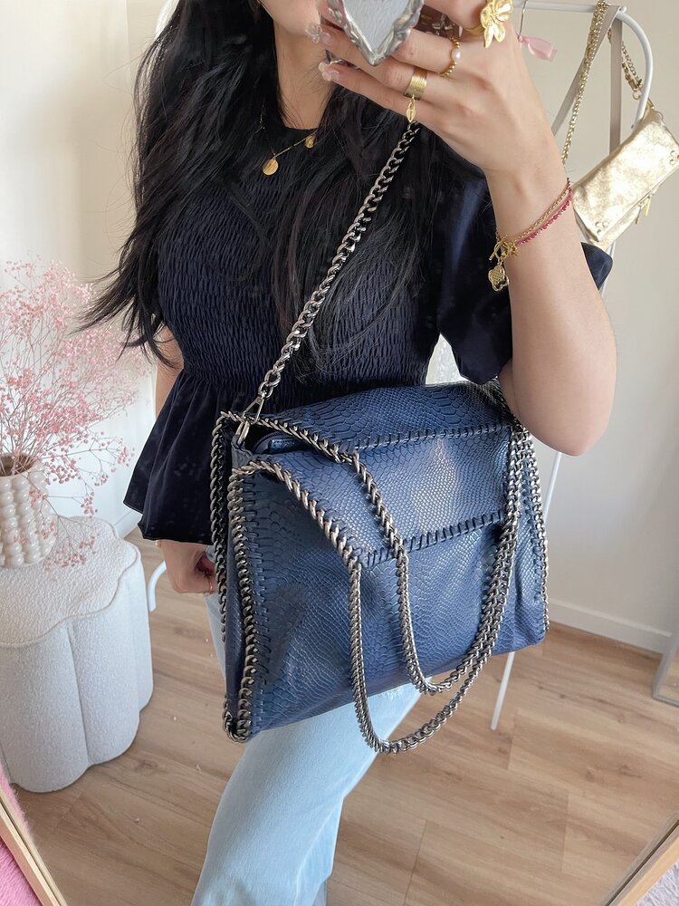 Mathea Croco Chain Shoulder Bag / Navy Blue