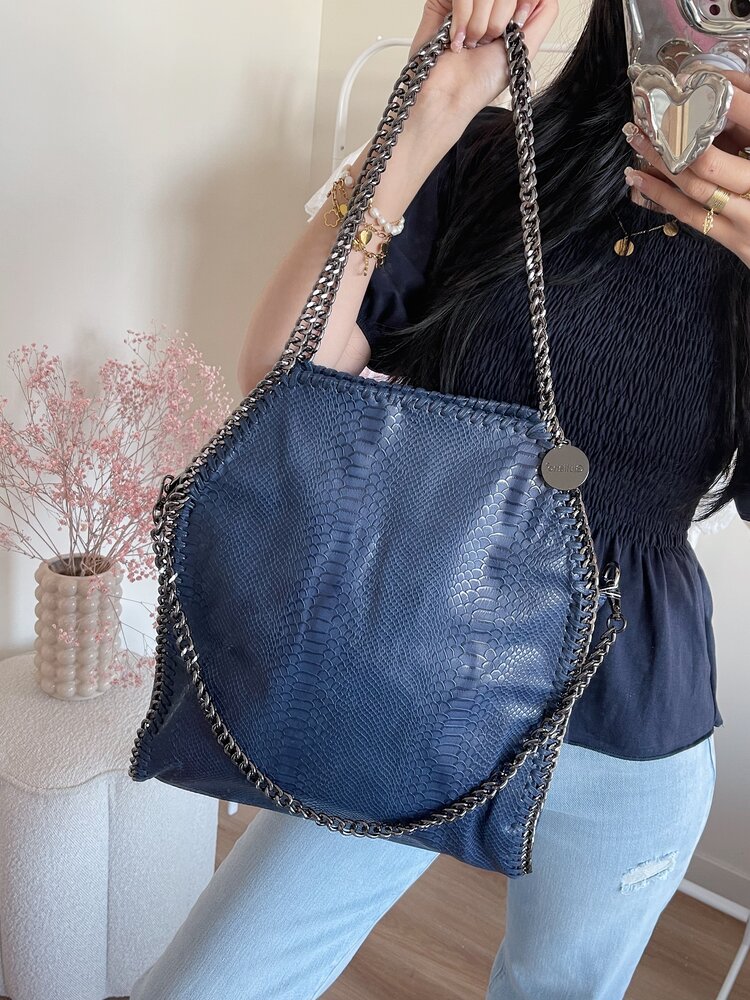 Mathea Croco Chain Shoulder Bag / Navy Blue