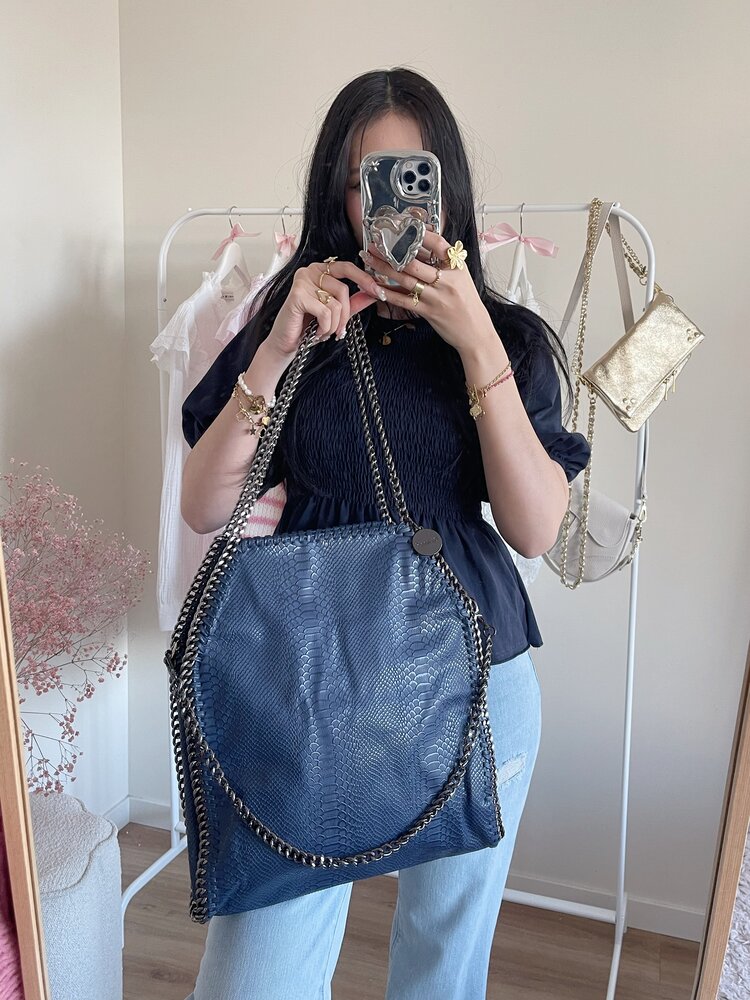 Mathea Croco Chain Shoulder Bag / Navy Blue