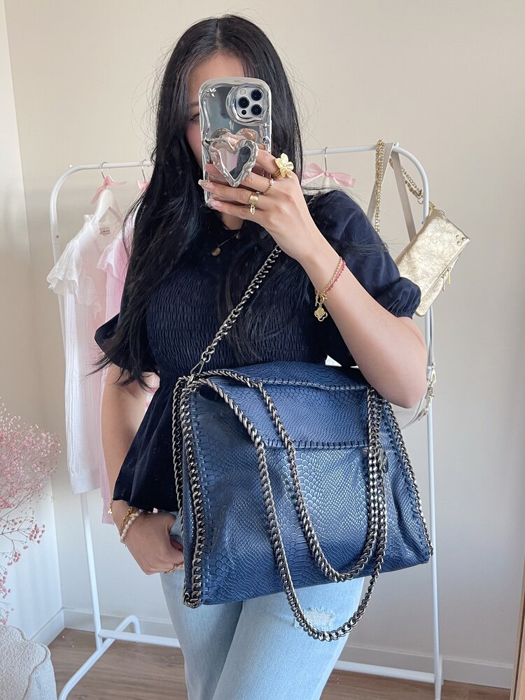 Mathea Croco Chain Shoulder Bag / Navy Blue