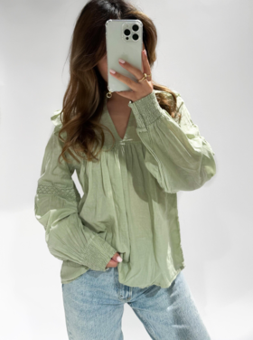 Lenae Ruffle Blouse / Light Green