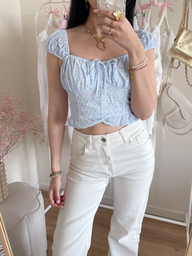 Suki Embroidered Top / Light Blue