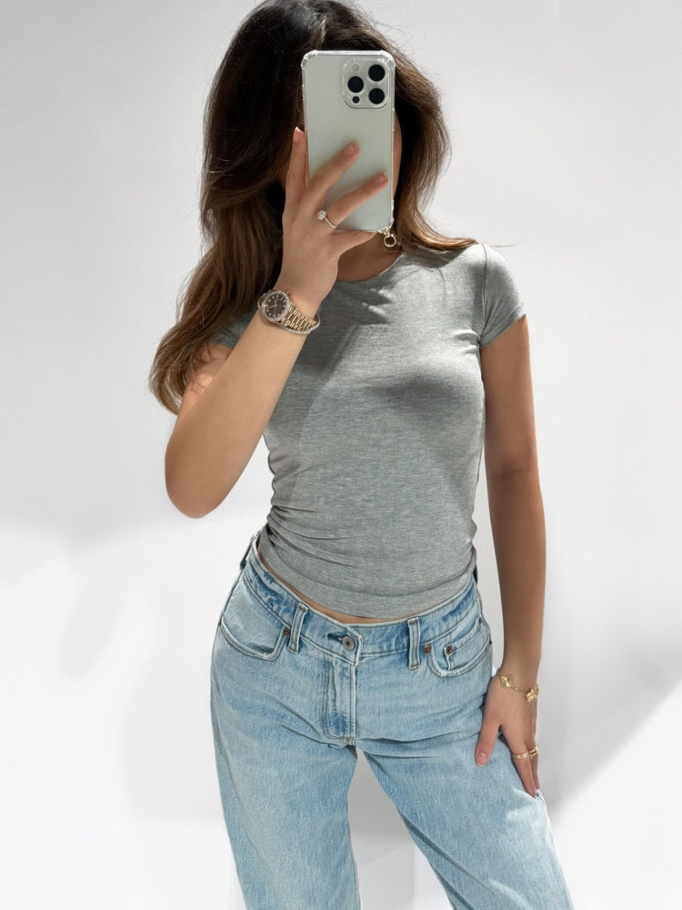Maelys Basic Short Sleeve Top / Grey
