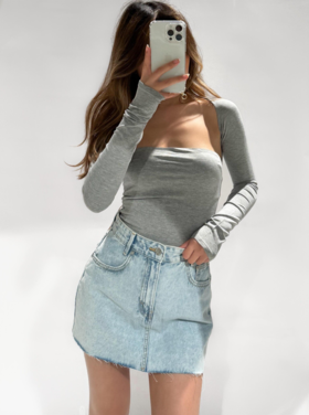 Amalie Square Neck Top / Light Grey