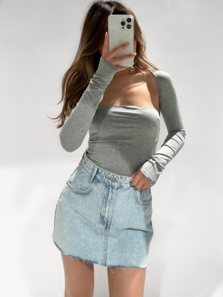 Amalie Square Neck Top / Light Grey