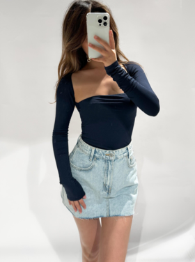 Amalie Square Neck Top / Navy Blue
