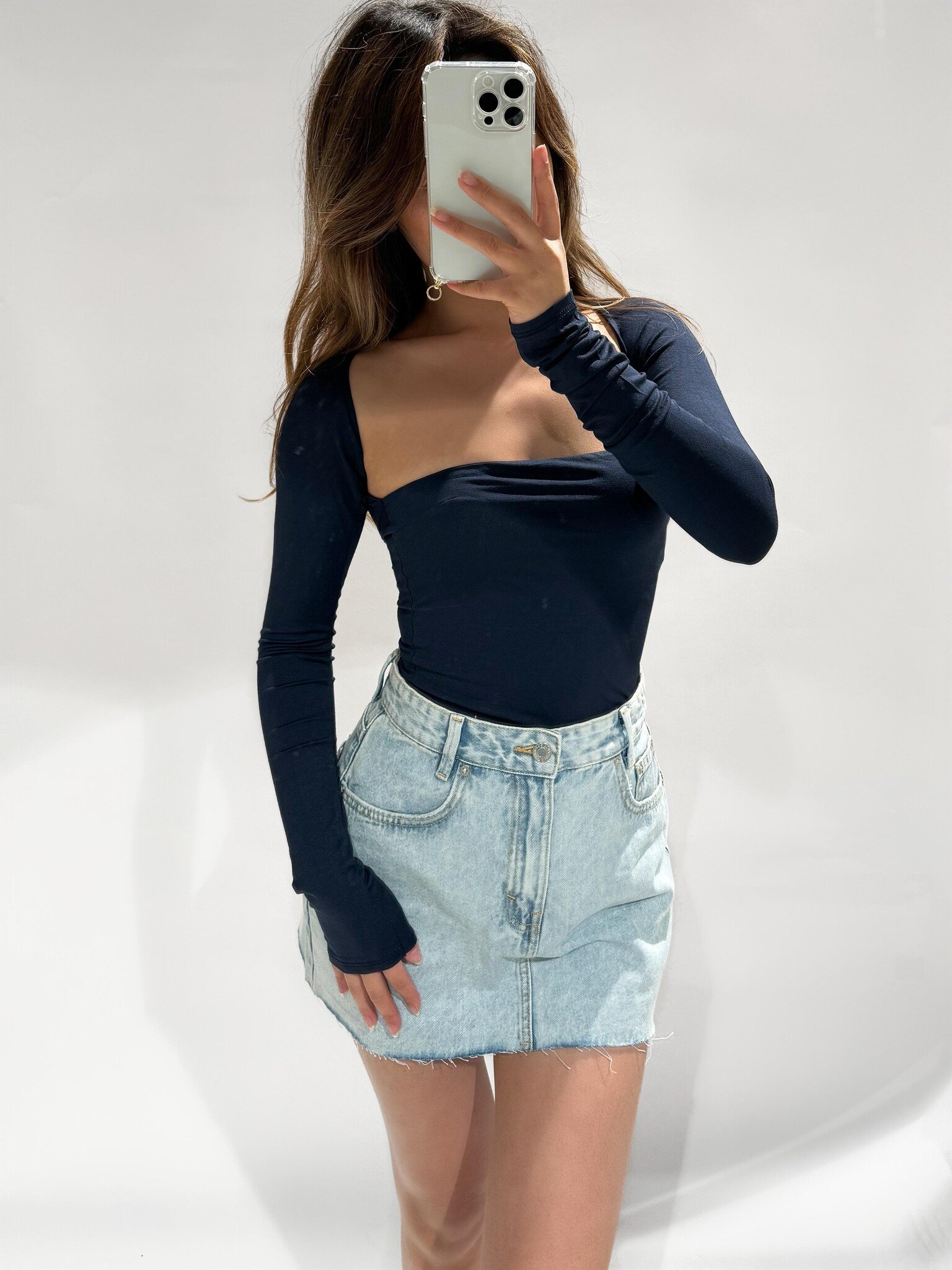 Amalie Square Neck Top / Navy Blue