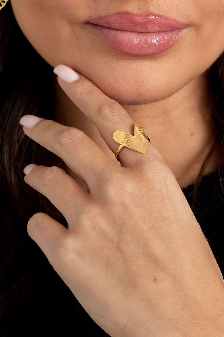 Gold Big Textured Heart Ring