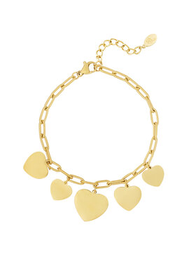 Gold Five Hearts Linked Bracelet