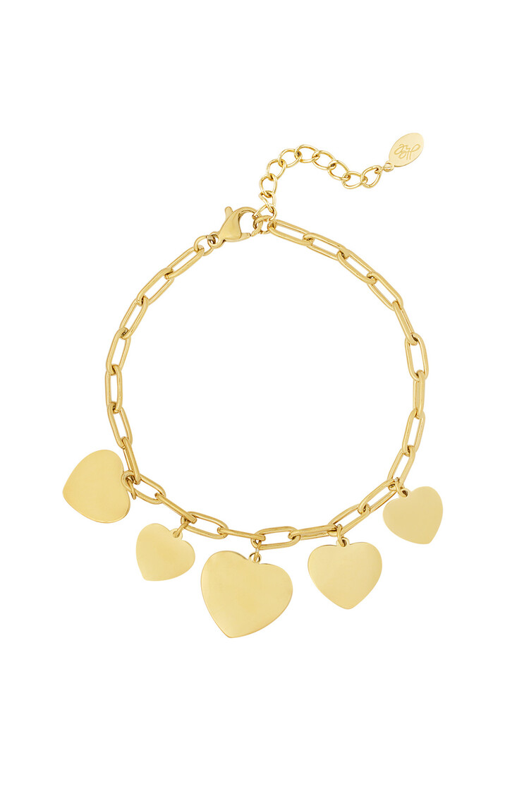 Gold Five Hearts Linked Bracelet