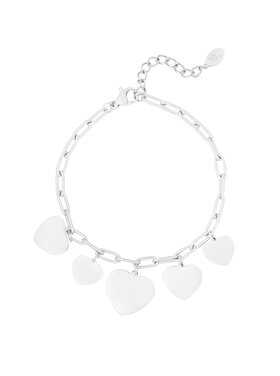 Silver Five Hearts Linked Bracelet