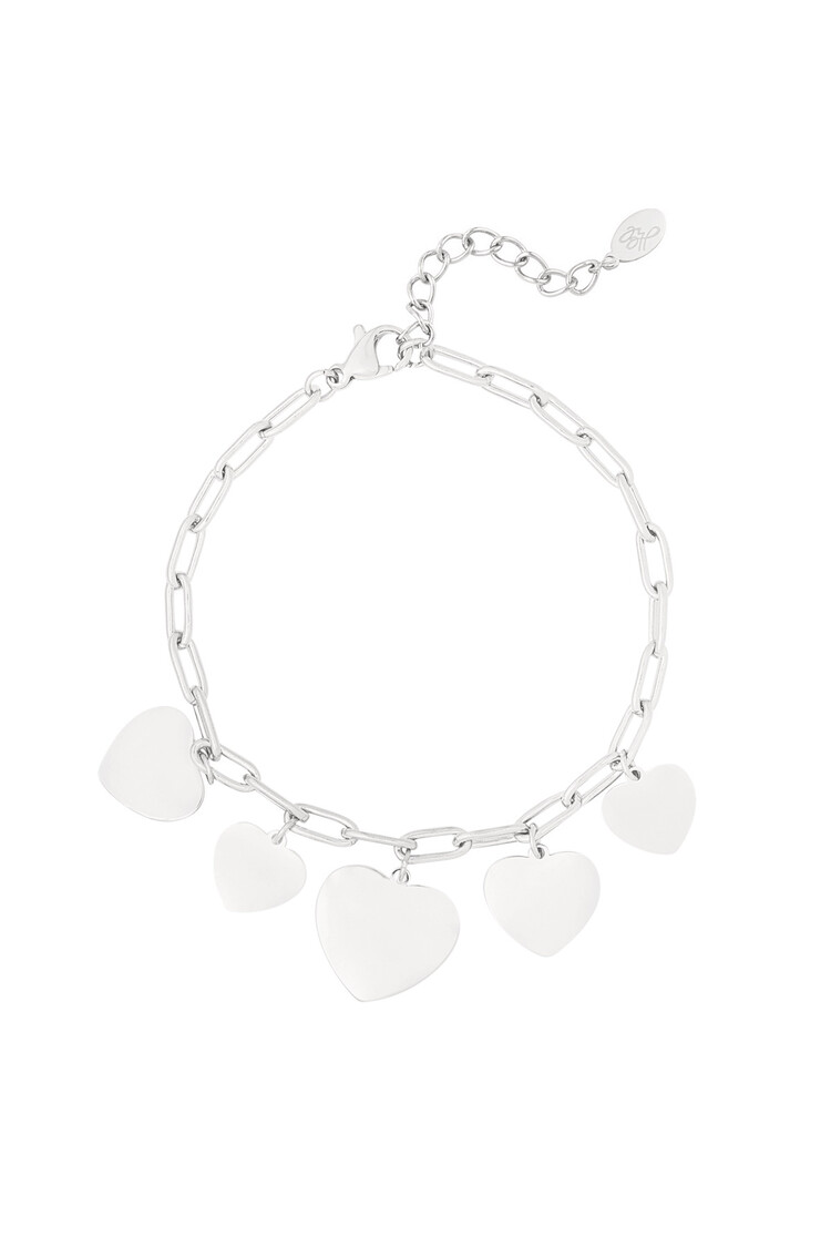 Silver Five Hearts Linked Bracelet