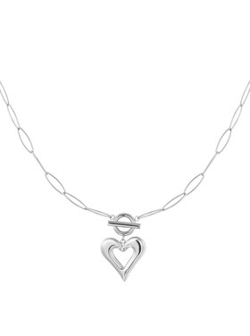 Silver Open Heart Linked Necklace