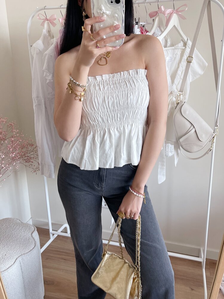 Mira Ruched Tube Top / White