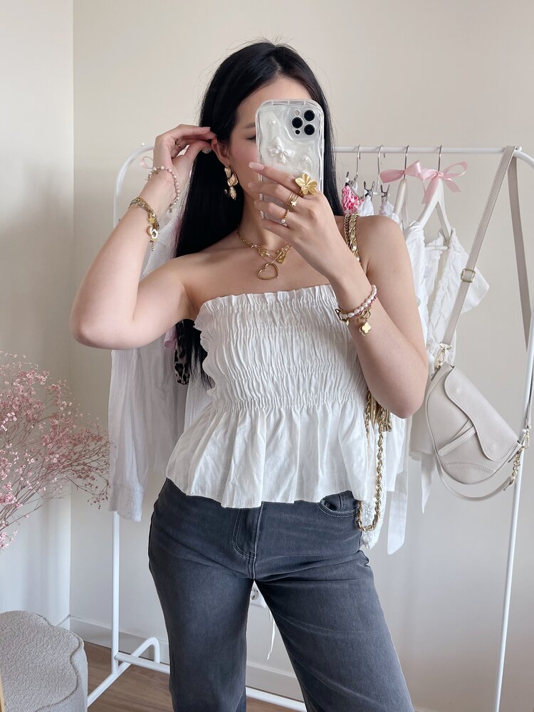 Mira Ruched Tube Top / White