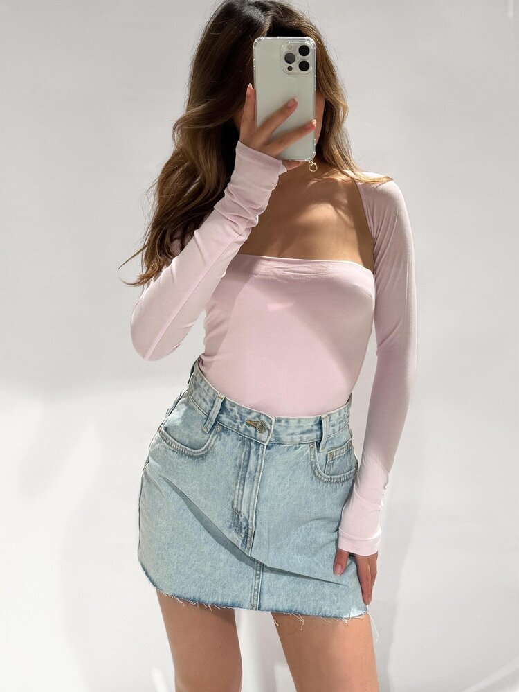Amalie Square Neck Top / Baby Pink