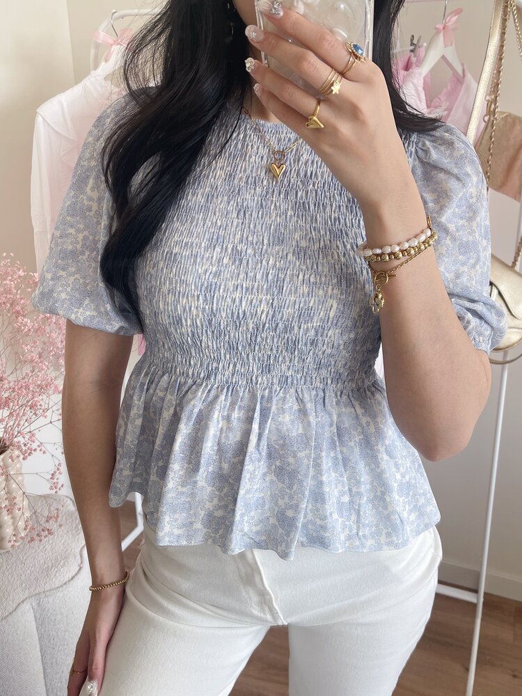 Cherie Smock Top / Floral Blue