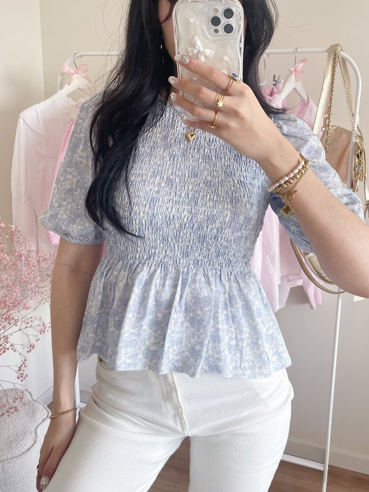 Cherie Smock Top / Floral Blue