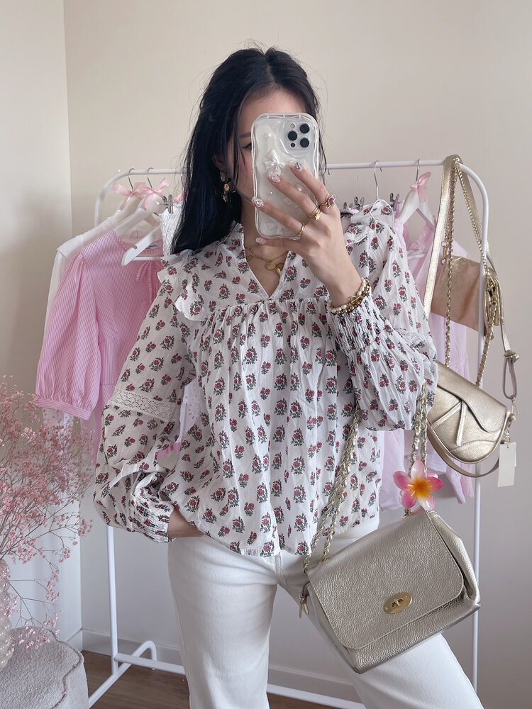 Lenae Ruffle Blouse / Floral Red