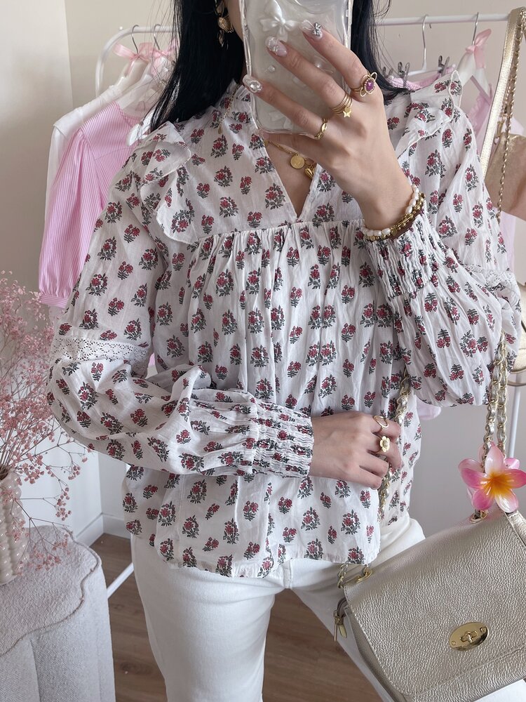 Lenae Ruffle Blouse / Floral Red