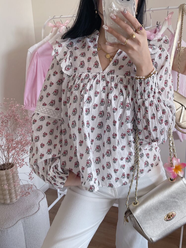 Lenae Ruffle Blouse / Floral Red