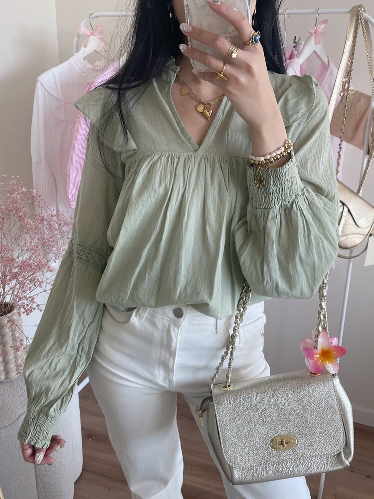 Lenae Ruffle Blouse / Light Green