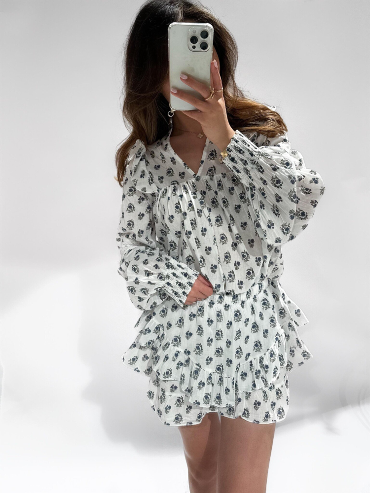 Lenae Ruffle Blouse / Floral Navy