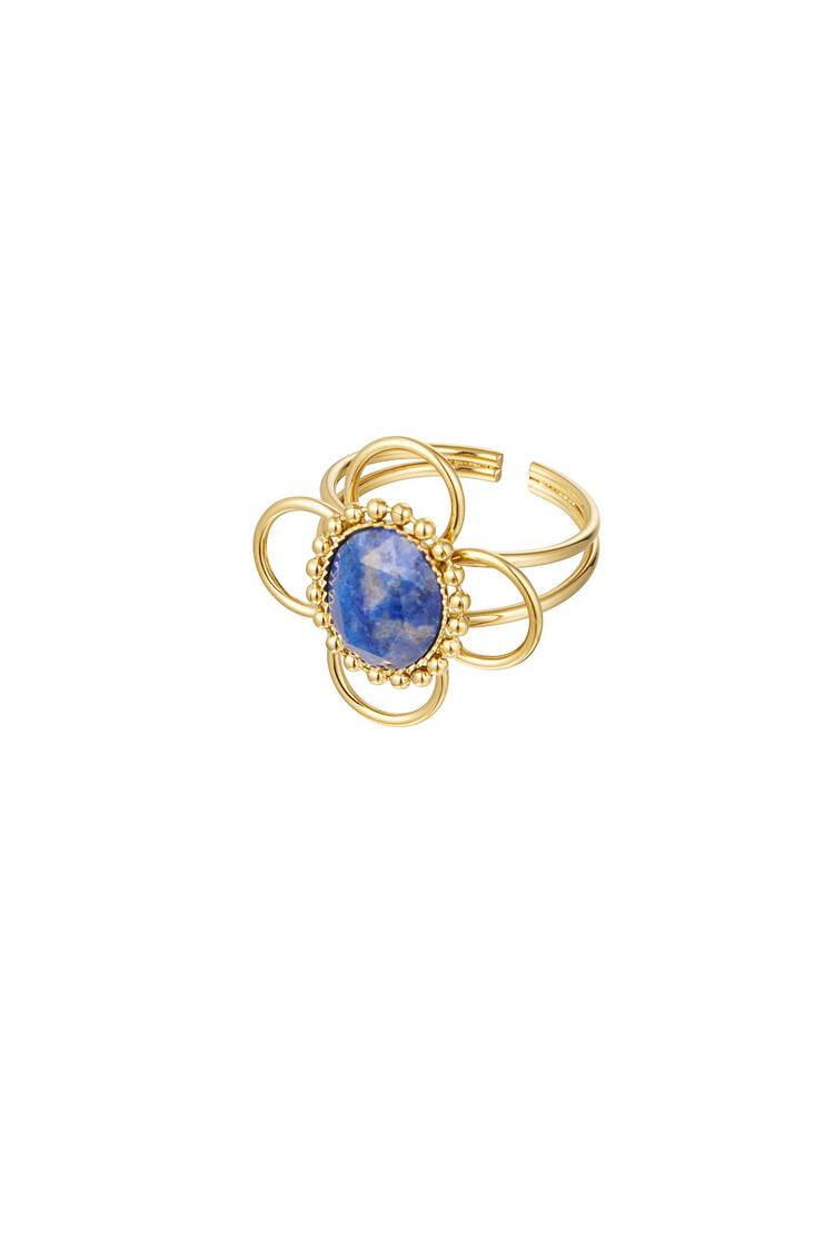 Gold Classy Stone Flower Ring / Blue